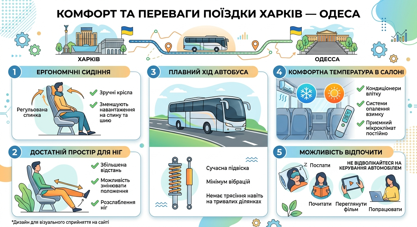 комфорт та переваги автобуса Харків Одеса